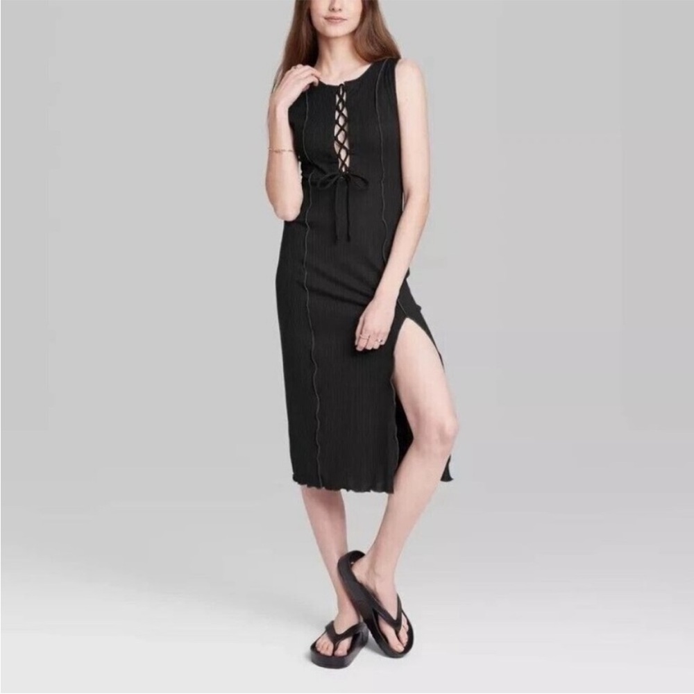 Wild Fable Women's Sleeveless Lace-Up Knit Dress Black Size M